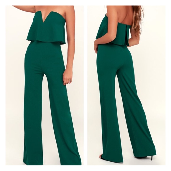 Lulus Pants - Power of Love Emerald Green Strapless Jumpsuit